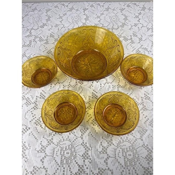 Vintage Amber Tiara Indiana glass large and small bowls serving‎ set mid century - Picture 4 of 16